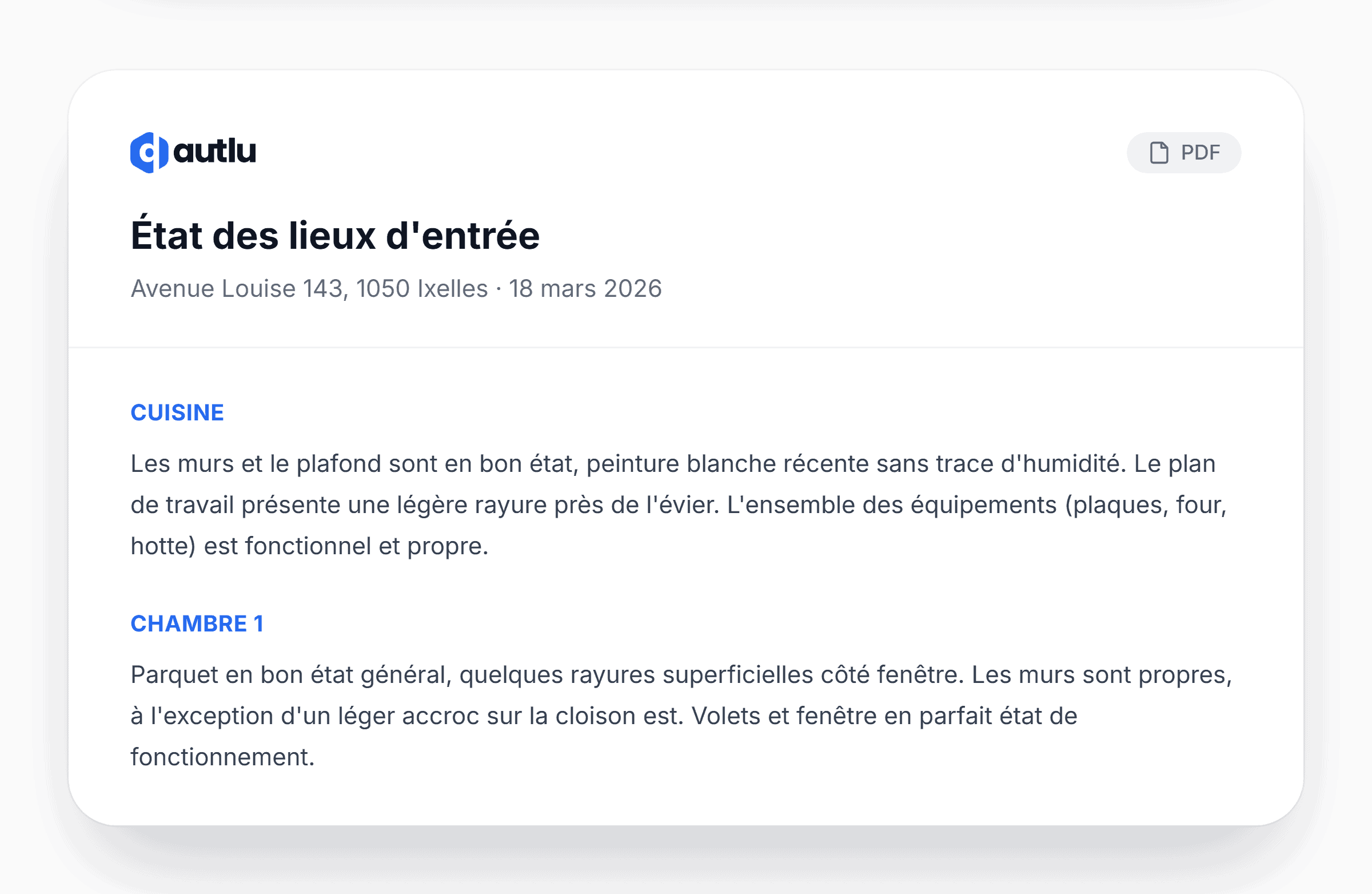 Capture d'écran d'un rapport d'état des lieux d'entrée.