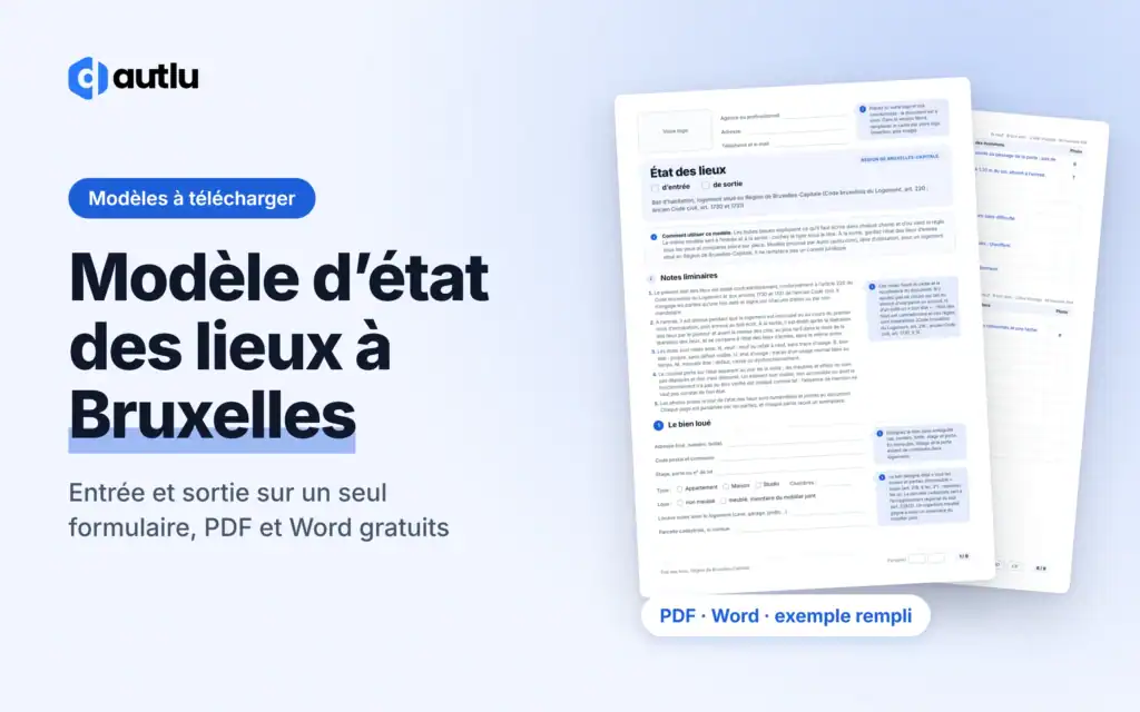 Modèle d'état des lieux à Bruxelles : aperçu du modèle vierge et de l'exemple rempli, PDF et Word