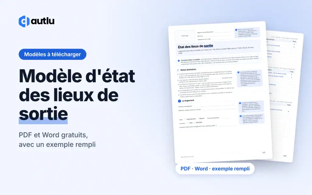 Modèle d'état des lieux de sortie : aperçu du modèle vierge et de l'exemple rempli, PDF et Word