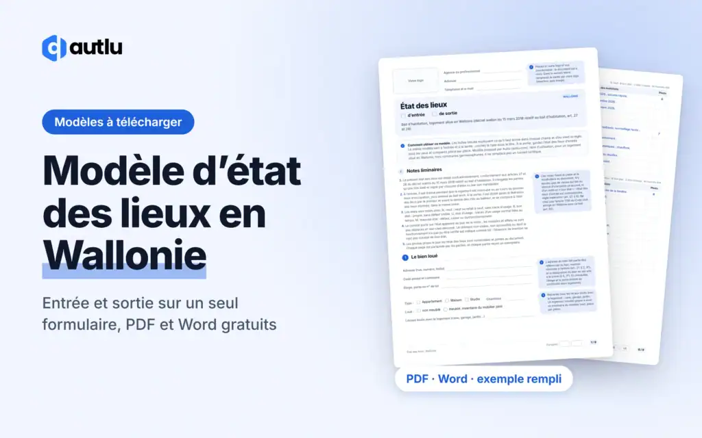 Modèle d'état des lieux en Wallonie : aperçu du modèle vierge et de l'exemple rempli, PDF et Word