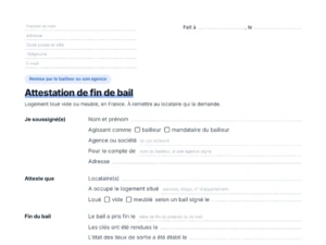 Aperçu du modèle d'attestation de fin de bail à compléter par le bailleur ou son agence