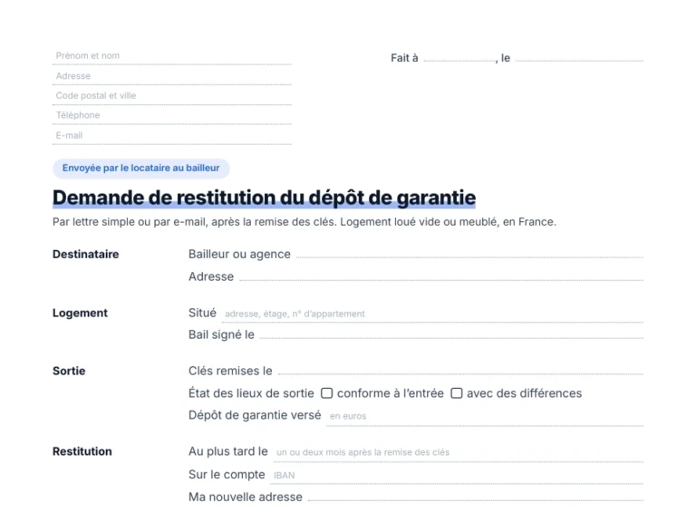 Aperçu du modèle de demande de restitution du dépôt de garantie par le locataire