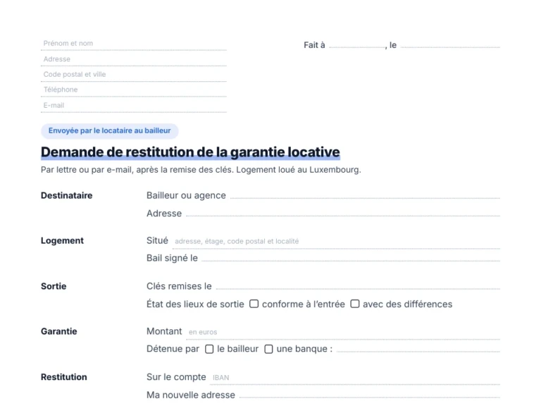 Aperçu de la demande de restitution de la garantie locative envoyée par le locataire