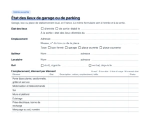 Aperçu du modèle d'état des lieux de garage ou de parking à compléter