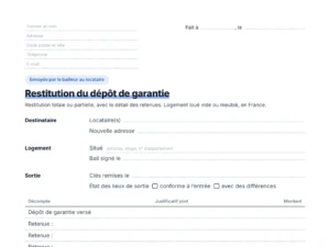 Aperçu du modèle de lettre de restitution du dépôt de garantie avec le décompte des retenues