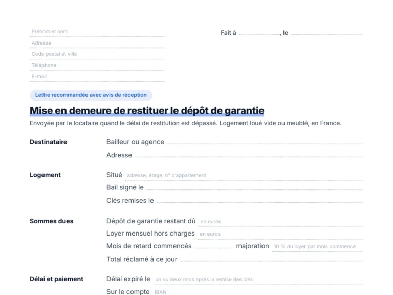 Aperçu du modèle de mise en demeure de restituer le dépôt de garantie