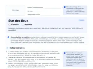 Aperçu du modèle vierge d'état des lieux en PDF : zone pour votre logo et bulles explicatives