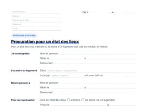 Aperçu de la procuration pour un état des lieux donnée par le locataire, à compléter