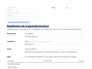 Aperçu de la lettre de restitution de la garantie locative au Luxembourg, à remplir par le bailleur
