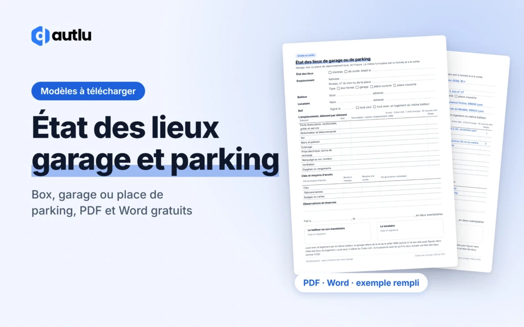 État des lieux de garage ou de parking : aperçu du modèle vierge et de l'exemple rempli