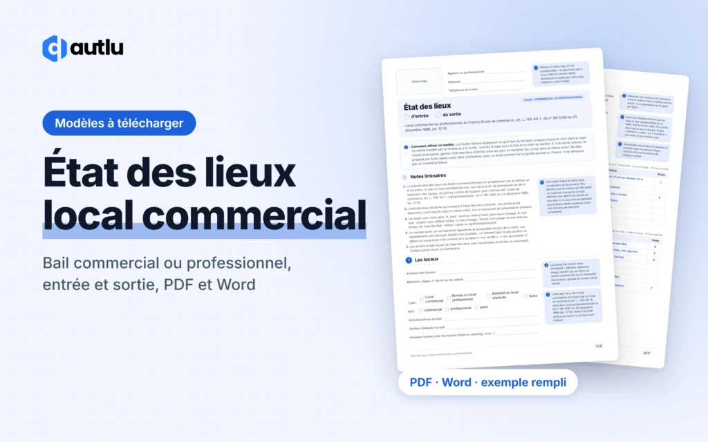 État des lieux d'un local commercial : aperçu du modèle vierge et de l'exemple rempli, PDF et Word