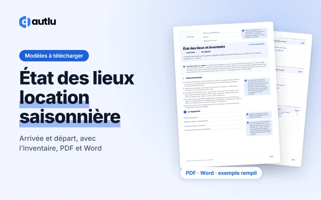 État des lieux de location saisonnière : aperçu du modèle vierge et de l'inventaire rempli, PDF et Word