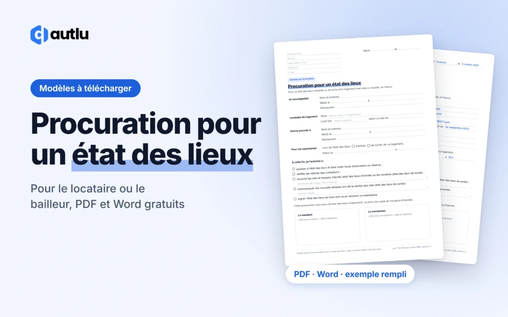 Procuration pour un état des lieux : aperçu du modèle vierge et de l'exemple rempli, PDF et Word